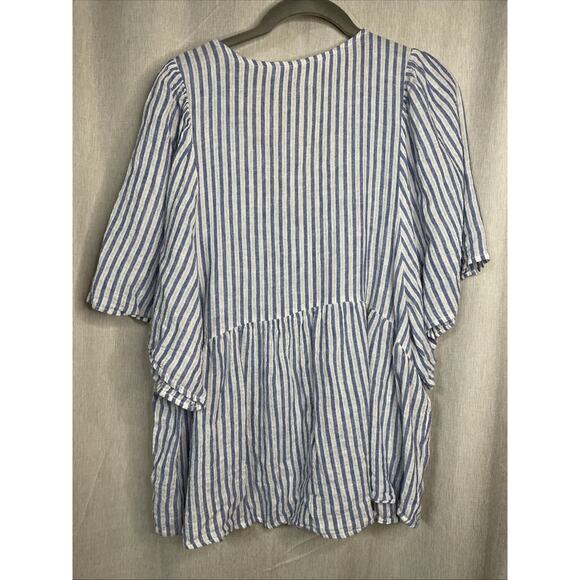 Cato - Women’s Blue Striped - V-neck -Peplum Button Front Blouse Top Size XL - Picture 6 of 6